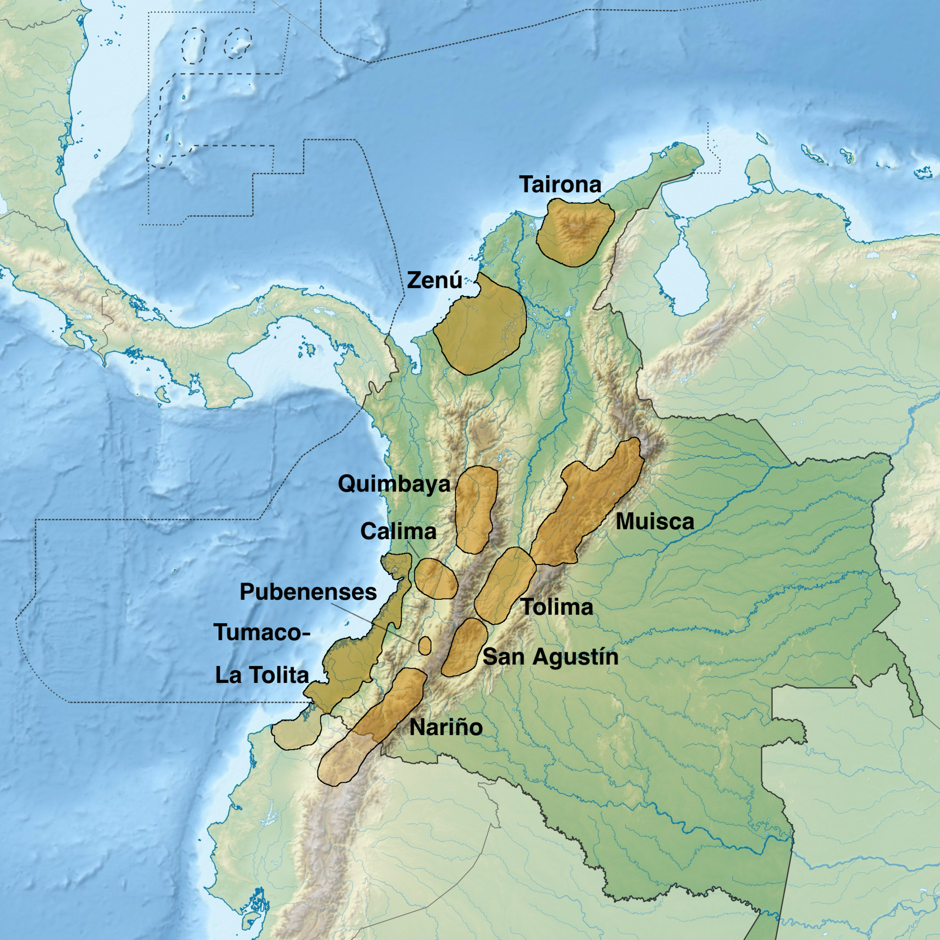 The pre-Columbian cultures of Colombia, including the Muisca whose gold work inspired the legend of El Dorado.