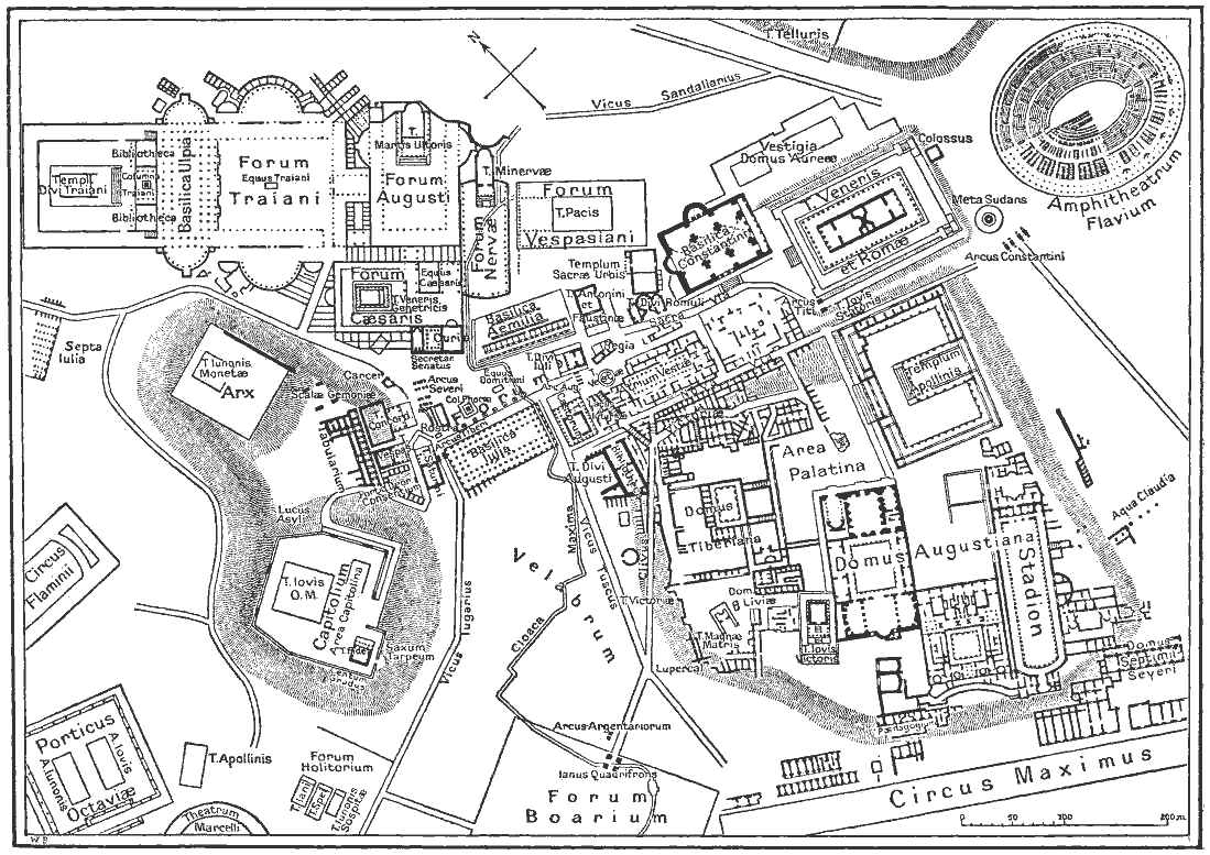 A map of imperial Rome, with the Colosseum at the upper right. Credit: Unknown authorUnknown author (Public domain).
