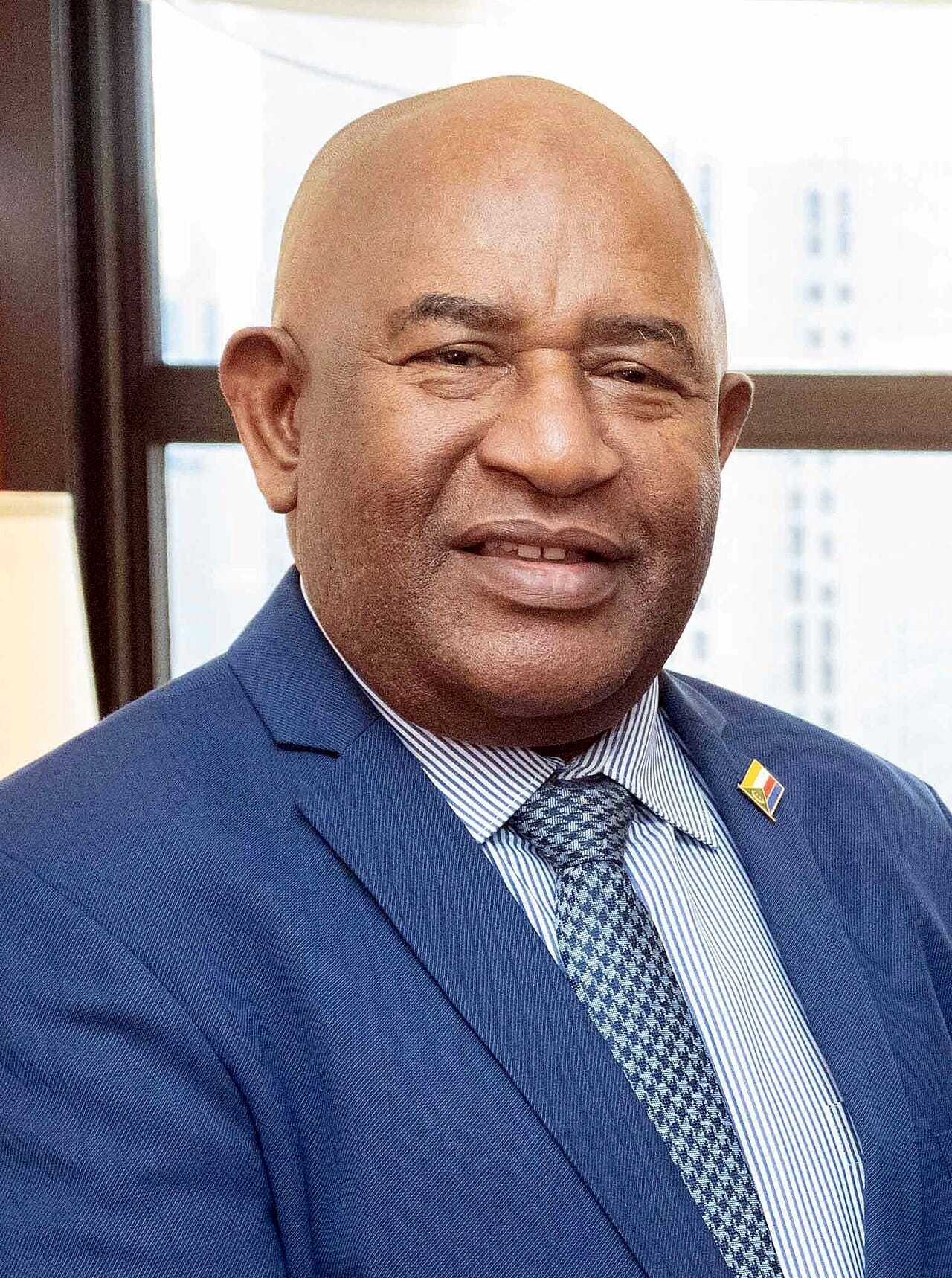 Azali Assoumani, president of the Comoros, who first took power in a 1999 coup and returned in 2016, then changed the constitution to extend his rule. His disputed grip on power is one of two great controversies hanging over the islands.