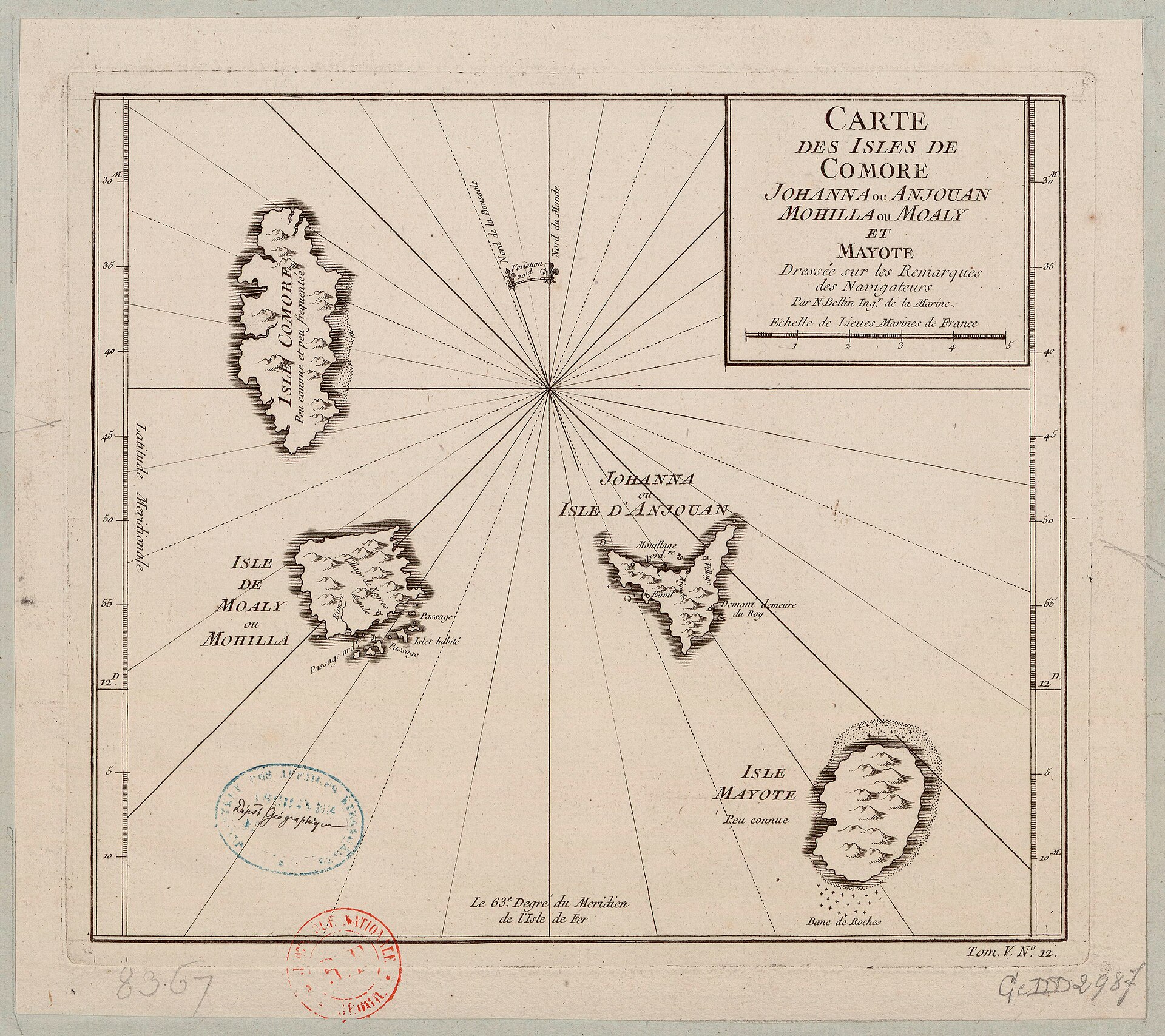 A French map of the Comoros from 1747. France colonised the archipelago in the nineteenth century, a rule that ended in 1975, except on Mayotte, which chose to remain French and is claimed by the Comoros still.