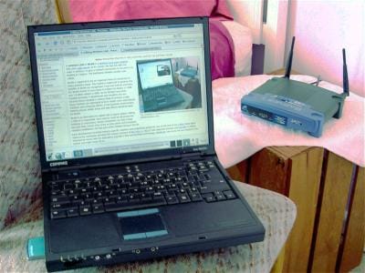 A wireless access point. Radio removed the requirement that a connection correspond to a physical cable, which changed where computing could happen.
