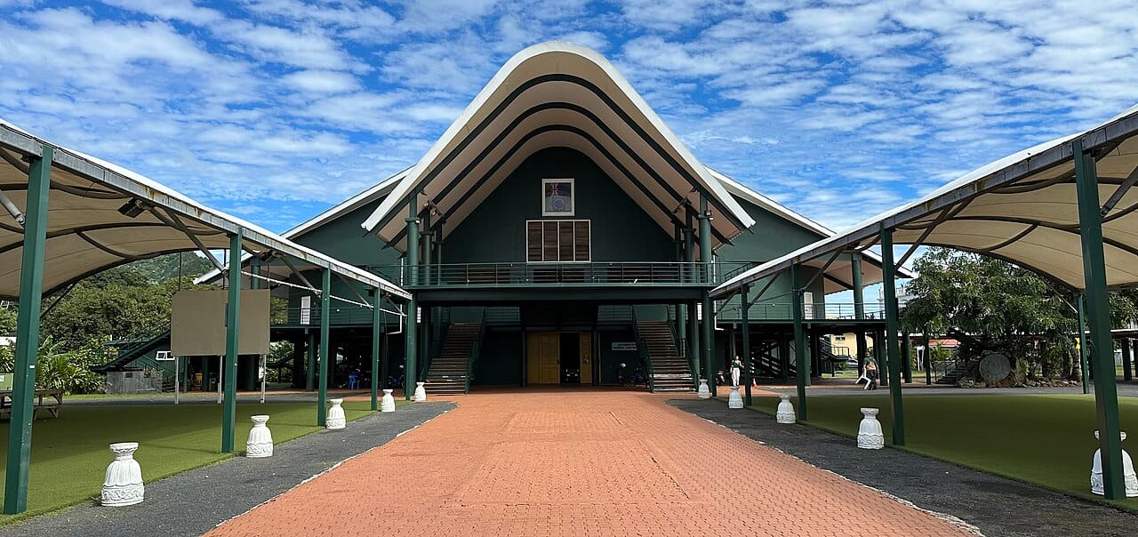The national auditorium at Avarua on Rarotonga, where the Te Maeva Nui festival is held each August to mark self-government. Around three quarters of the resident population lives on Rarotonga.