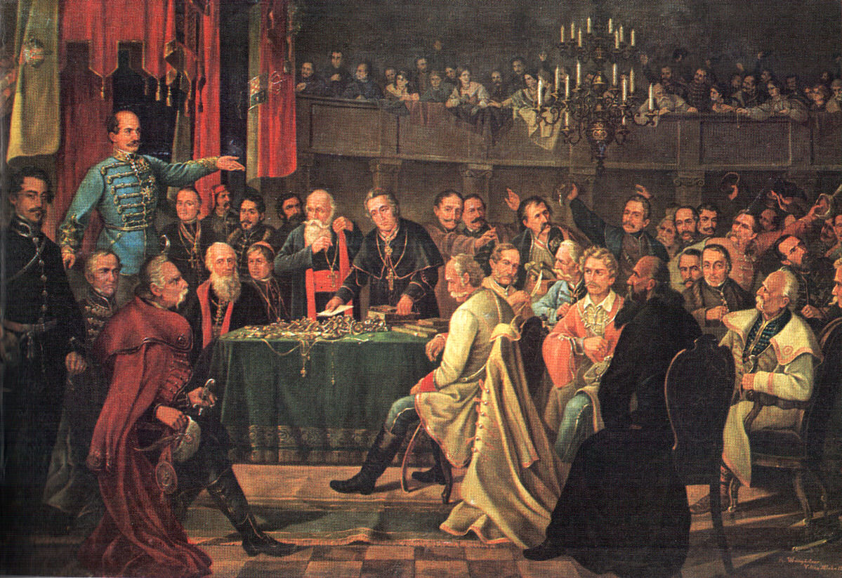 Ban Josip Jelacic at the opening of the first modern Croatian parliament in 1848. A hero of the Croatian national revival, he became a symbol of the nineteenth-century struggle to assert Croatian identity within the Habsburg Empire.