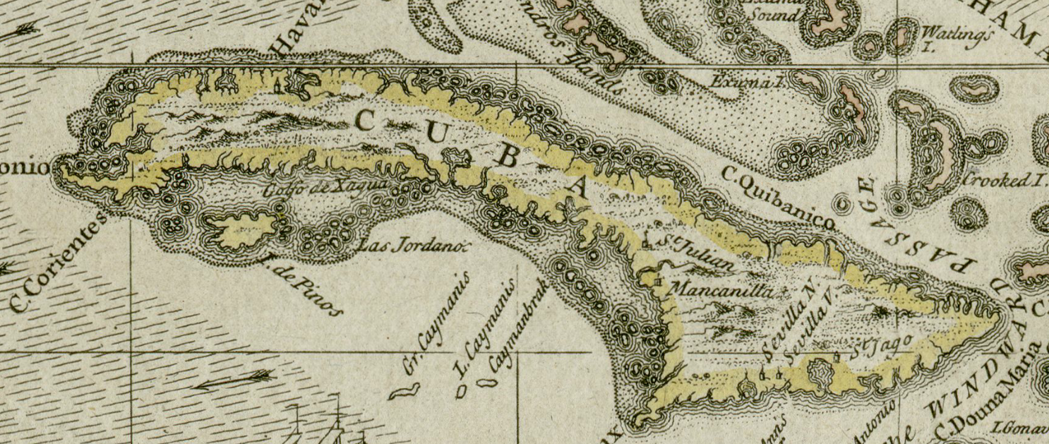 A map of Cuba around 1680. For centuries the long island was the strategic key to the Spanish Caribbean, its harbours, above all Havana, guarding the sea routes between Spain and its American empire.
