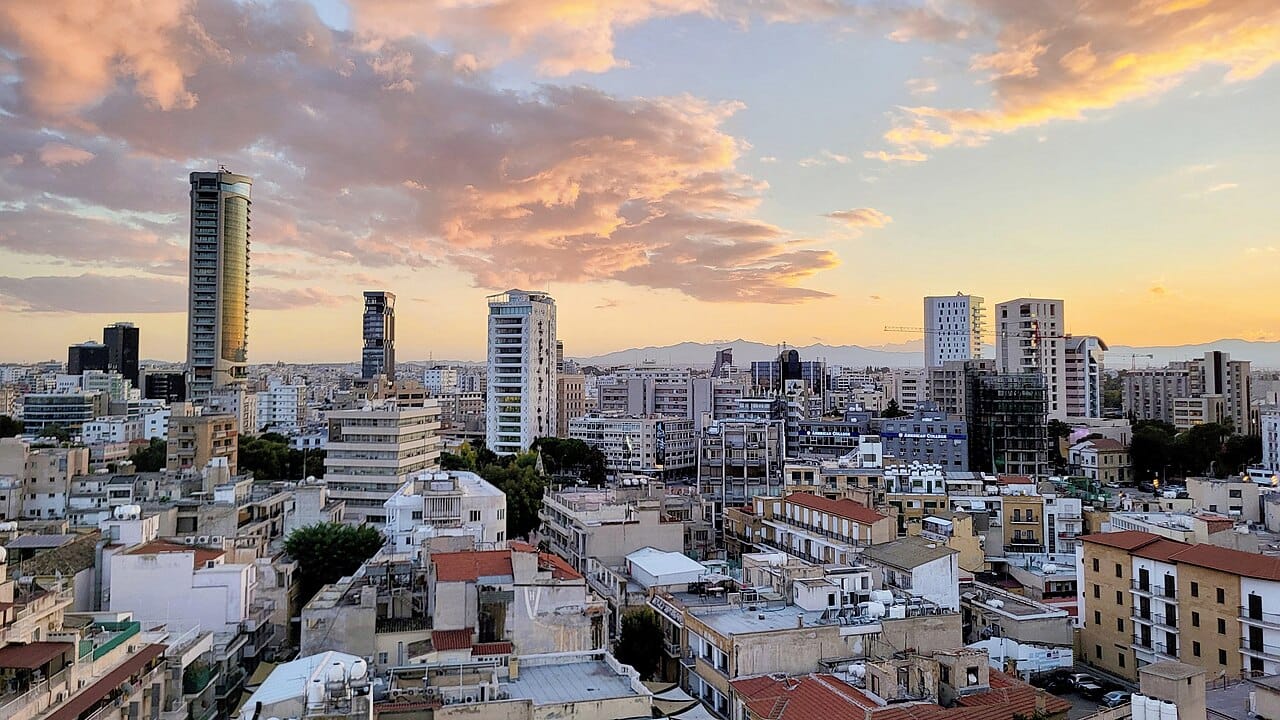 The skyline of Nicosia, the capital of Cyprus and the last divided capital in Europe. The United Nations buffer zone, or Green Line, still cuts through the heart of the city, separating the Greek Cypriot south from the Turkish Cypriot north.