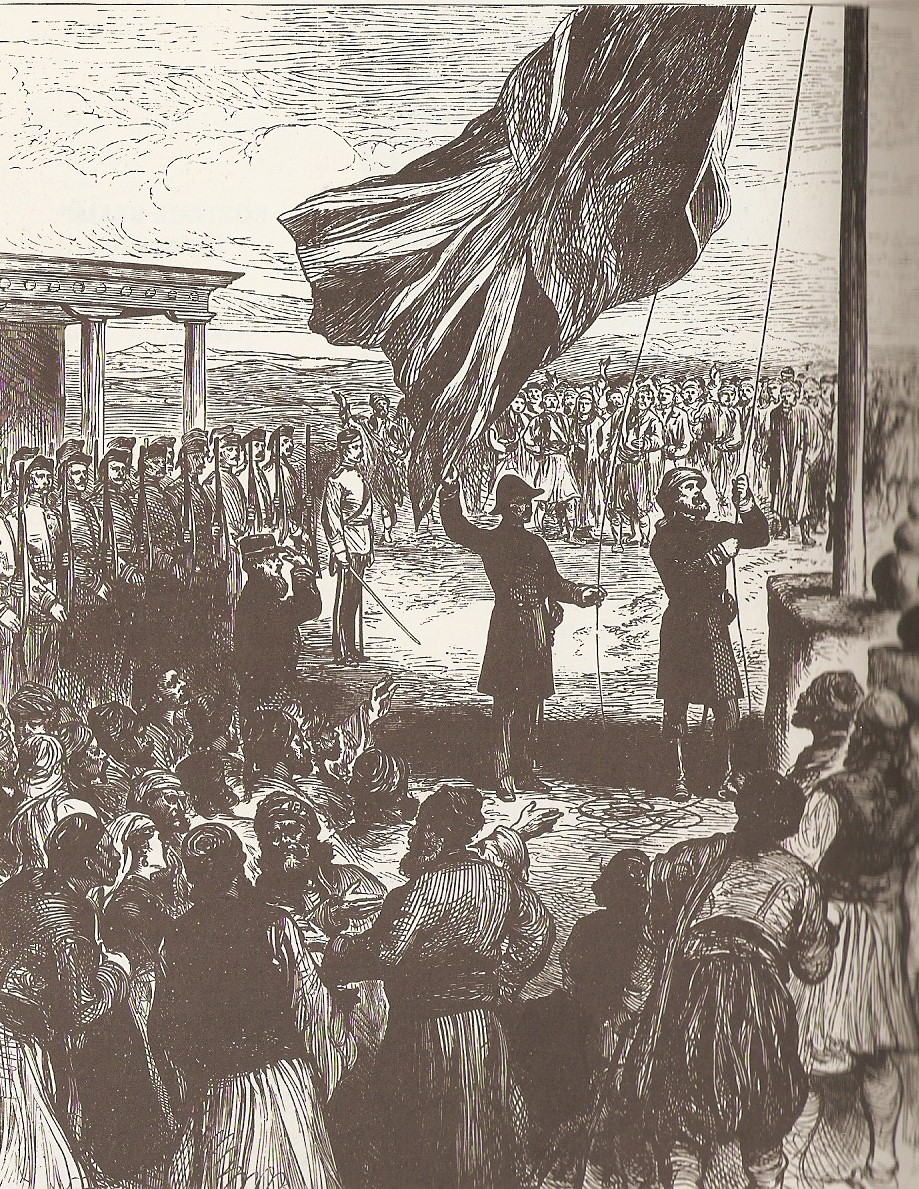 The hoisting of the British flag over Nicosia; Cyprus was a British colony before independence in 1960. Credit: Illustrated London News (Public domain).
