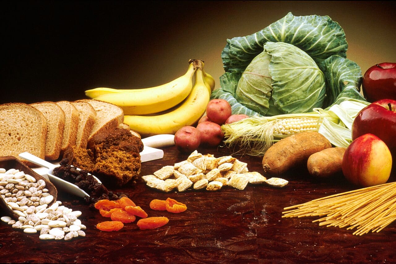 Plant foods. Fibre is present only in plants, since it consists of the structural components of plant cell walls and related compounds.