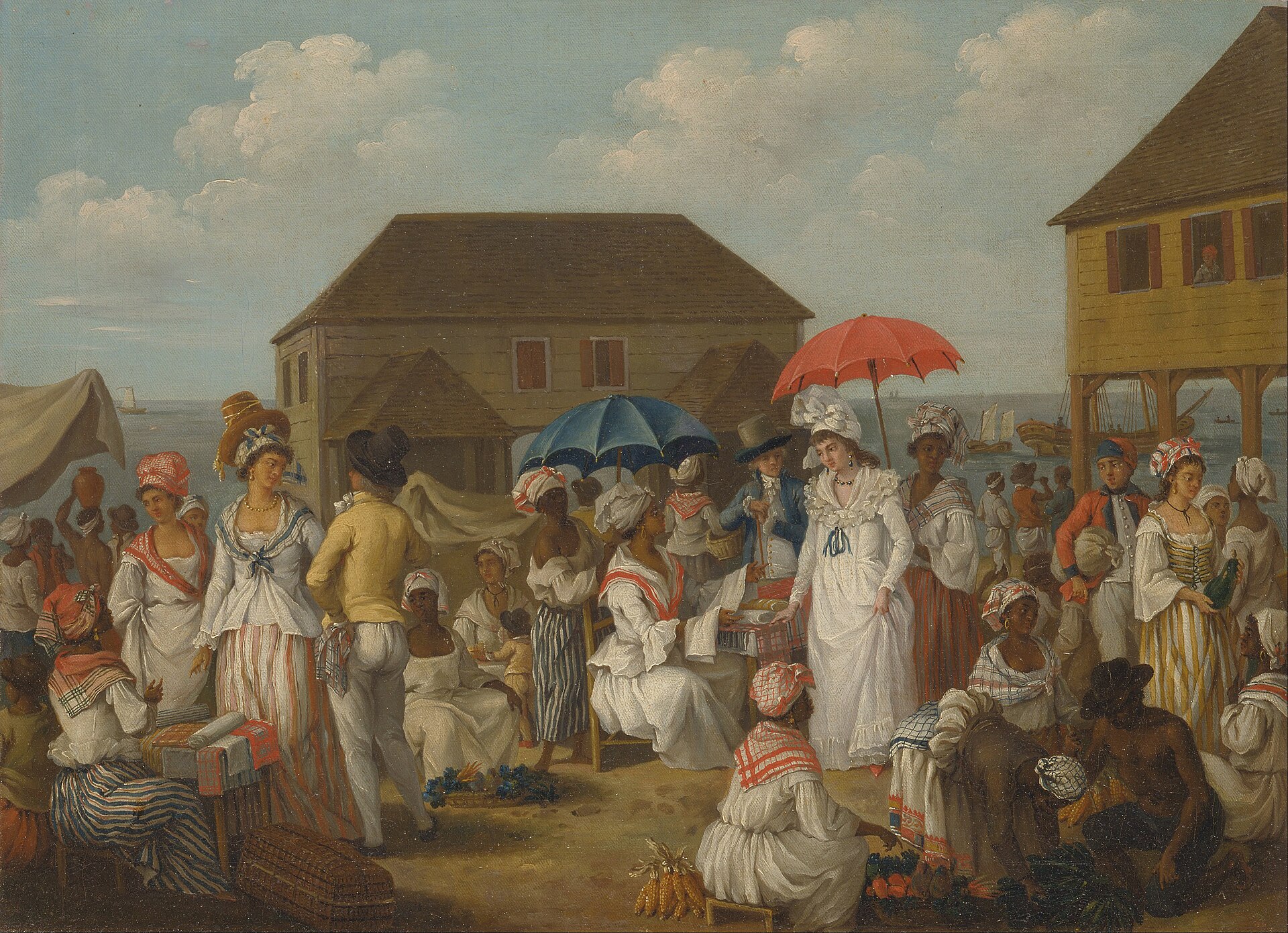 A market in Dominica in the 1770s, from the island's era as a contested European colony. Credit: Agostino Brunias (1728-1796)-Artist (Italian, active in Britain (1758-1770; 1777-1780s)) Details on Google Art Project (Public domain).