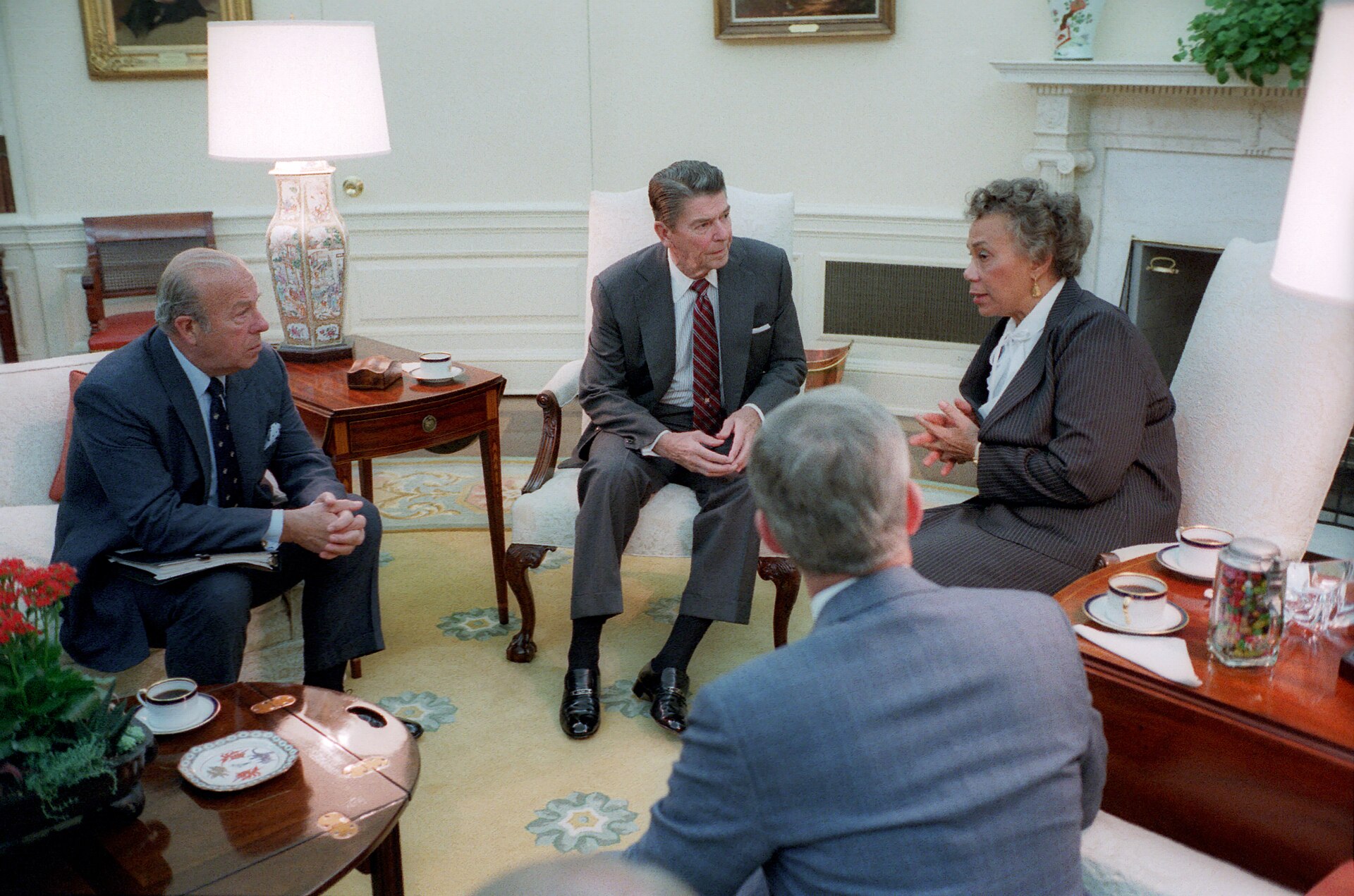 Prime Minister Eugenia Charles with President Reagan. The first woman to lead a Caribbean country, she governed from 1980 to 1995 and was the public face of the regional request that brought United States forces into Grenada in 1983.