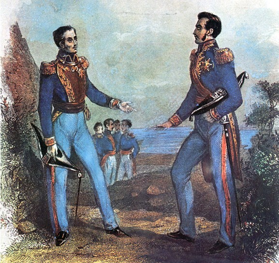 The Guayaquil Conference of 1822, the celebrated meeting between the liberators Simon Bolivar and Jose de San Martin on the Ecuadorian coast, where the future of the newly freed lands of South America was debated.