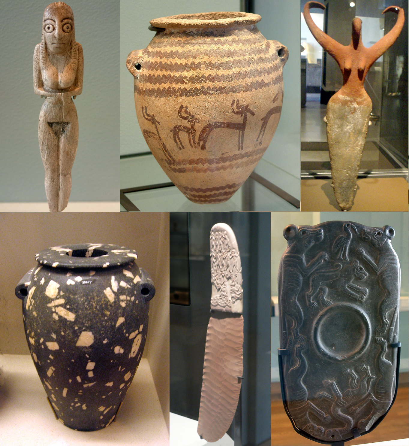 Predynastic artefacts, from before around 3100 BC. The farming cultures along the Nile that produced these objects laid the foundations of one of the world's first great civilisations.