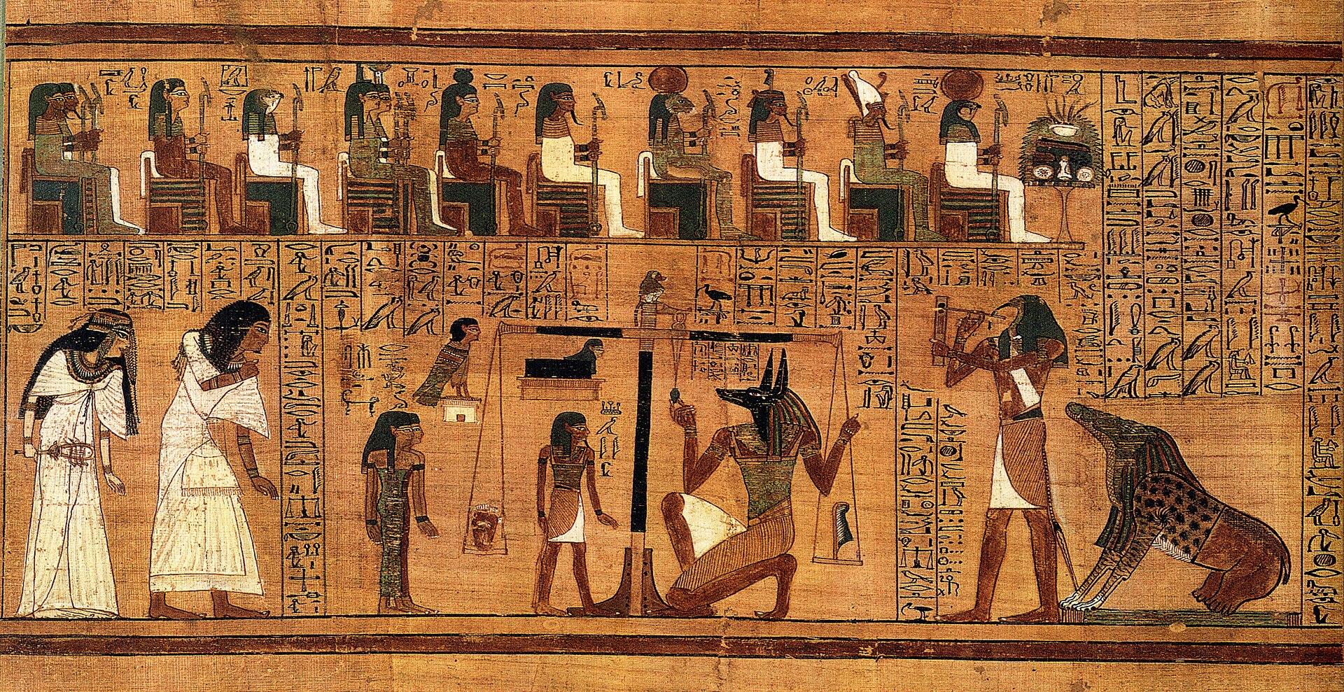 The Weighing of the Heart, from the Book of the Dead. Ancient Egyptians believed the heart was weighed against a feather of truth to judge the soul, a vivid window into their faith in the afterlife.