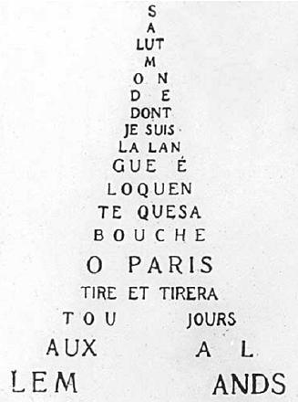 A 1918 calligram by Guillaume Apollinaire, with its words shaped like the tower.