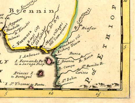 An image from the era of Portuguese contact with the region. The island of Bioko and the mainland coast were reached by Portuguese navigators in the fifteenth century before the territory passed to Spain.