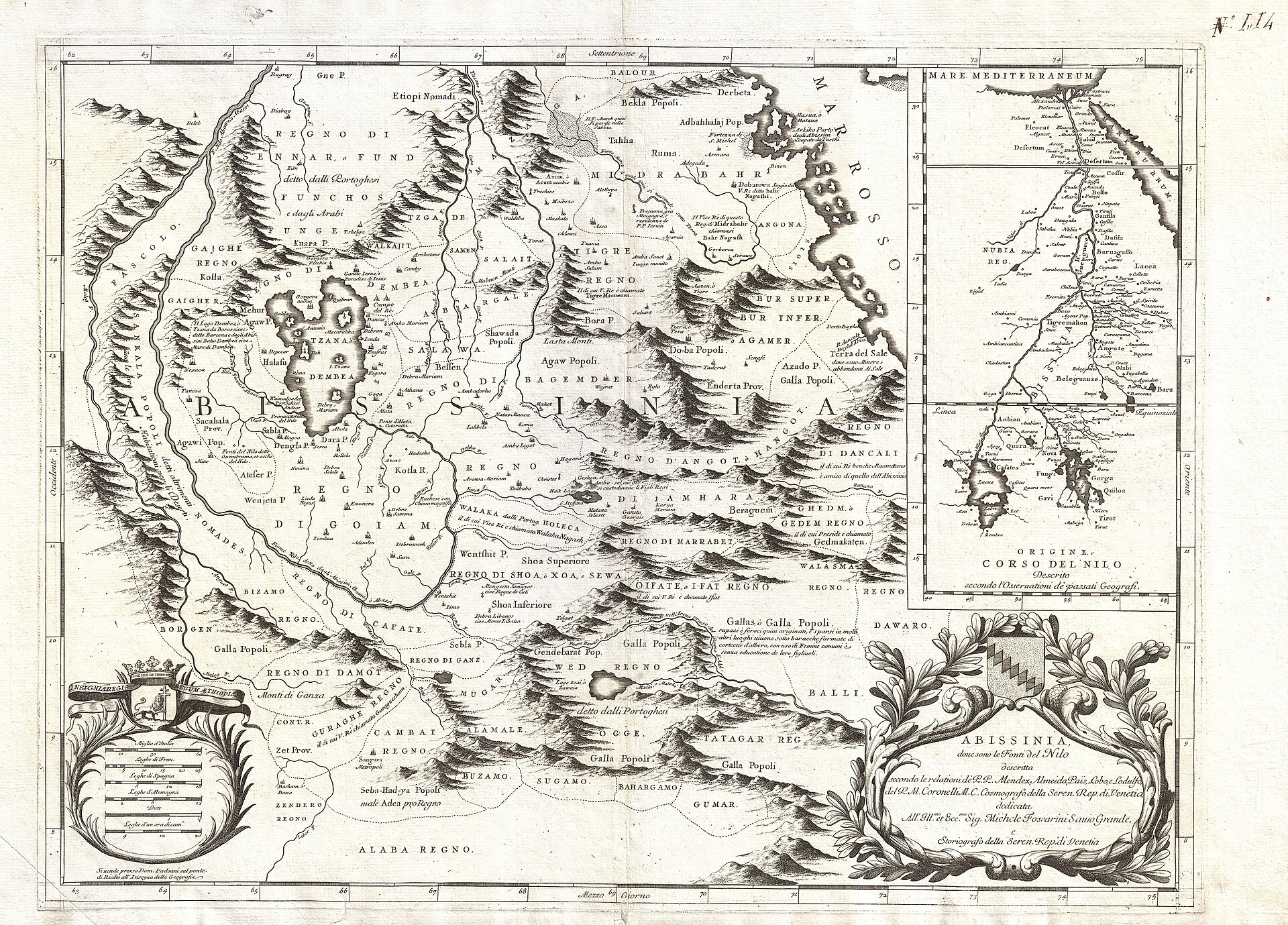 A seventeenth-century European map of Ethiopia and Abyssinia. The Red Sea coast passed through Ottoman and Egyptian hands before Italy proclaimed the colony of Eritrea in 1890, naming it after the Greek term for the sea.