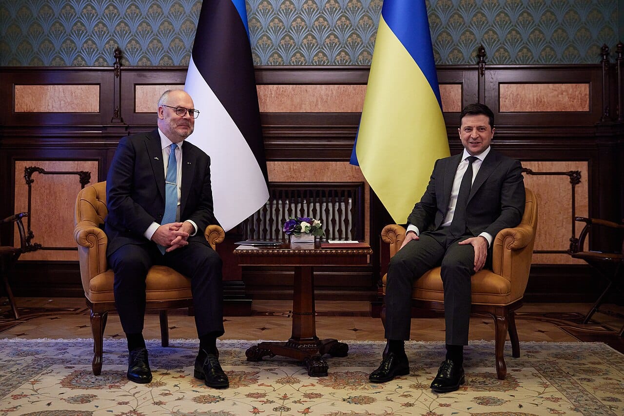 Estonia's president, Alar Karis, left, meeting Ukrainian president Volodymyr Zelensky in Kyiv in 2022. Estonia has been one of Ukraine's most committed backers, giving more military aid relative to its economy than almost any other nation.