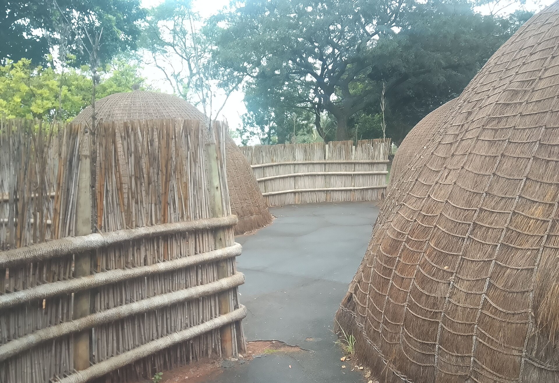 A traditional Swazi settlement of thatched dwellings. The country remains largely rural, its people concentrated in the fertile central middleveld between the mountains and the lowveld.
