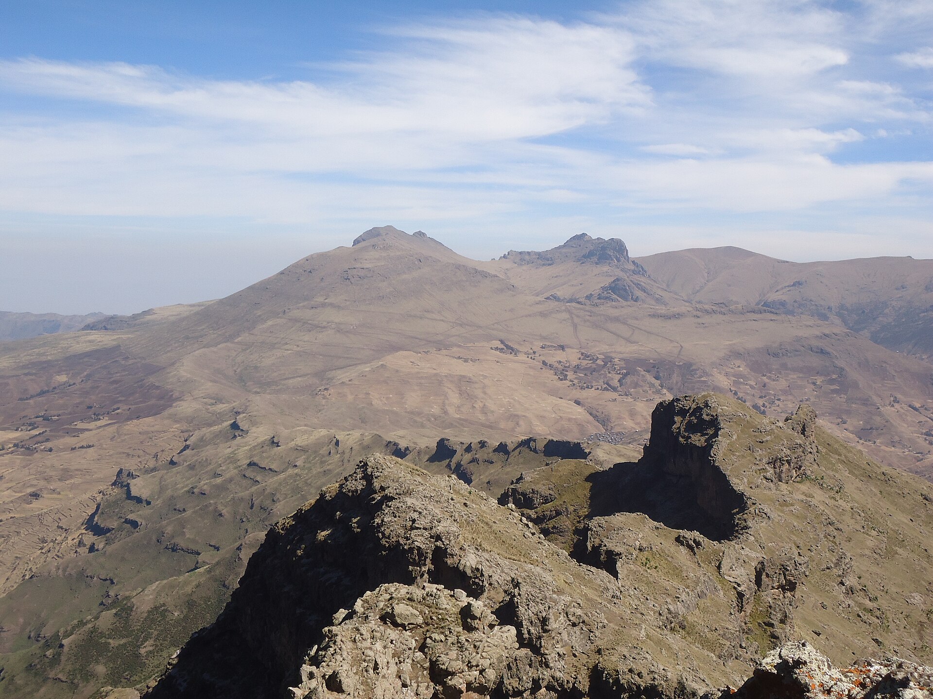 The jagged peaks of the Simien Mountains, a UNESCO World Heritage site in the Ethiopian highlands.