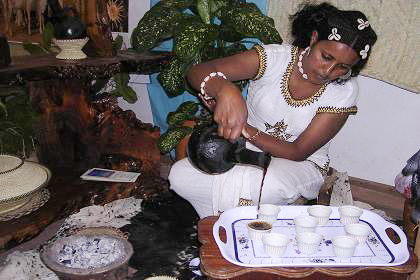 The traditional coffee ceremony of the Horn of Africa. Ethiopia is the original homeland of coffee, and the ceremony is at the centre of its hospitality.