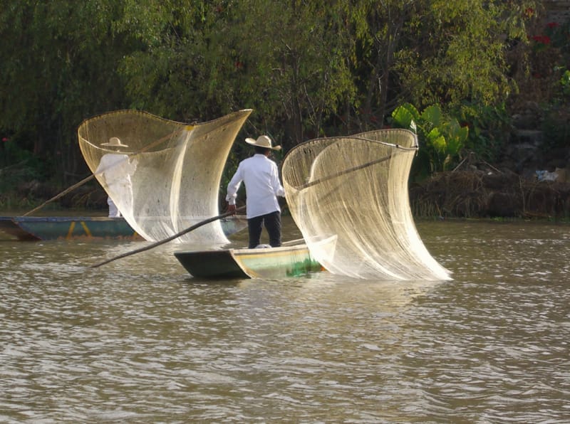 Traditional fishing on a Mexican lake. Small-scale fisheries employ the large majority of the world's fishers and take a substantial share of the fish that people actually eat.