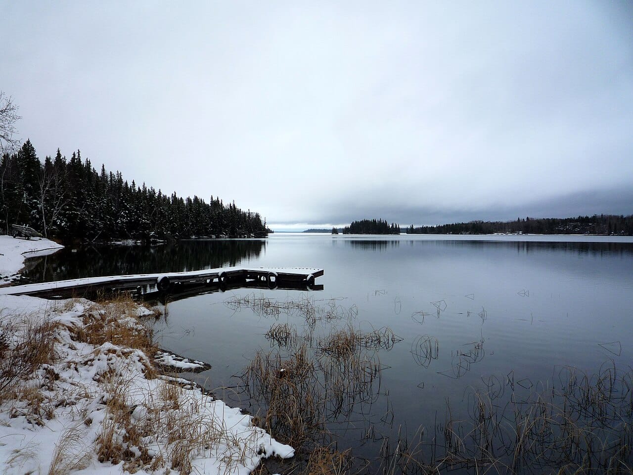 A lake near Flin Flon. The Shield country around the city holds an exceptional density of lakes, and fishing and canoeing are central to local life.