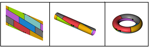 On a torus, by contrast, as many as seven colors can be needed, as this division shows.