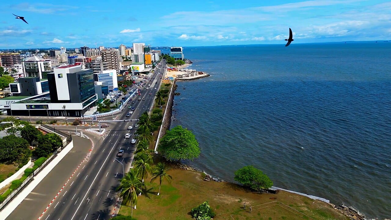 The seafront of Libreville, the capital of Gabon, founded in 1849 as a haven for freed slaves. Unusually for the region, most Gabonese live in cities, above all this Atlantic port that is the political and economic heart of the country.