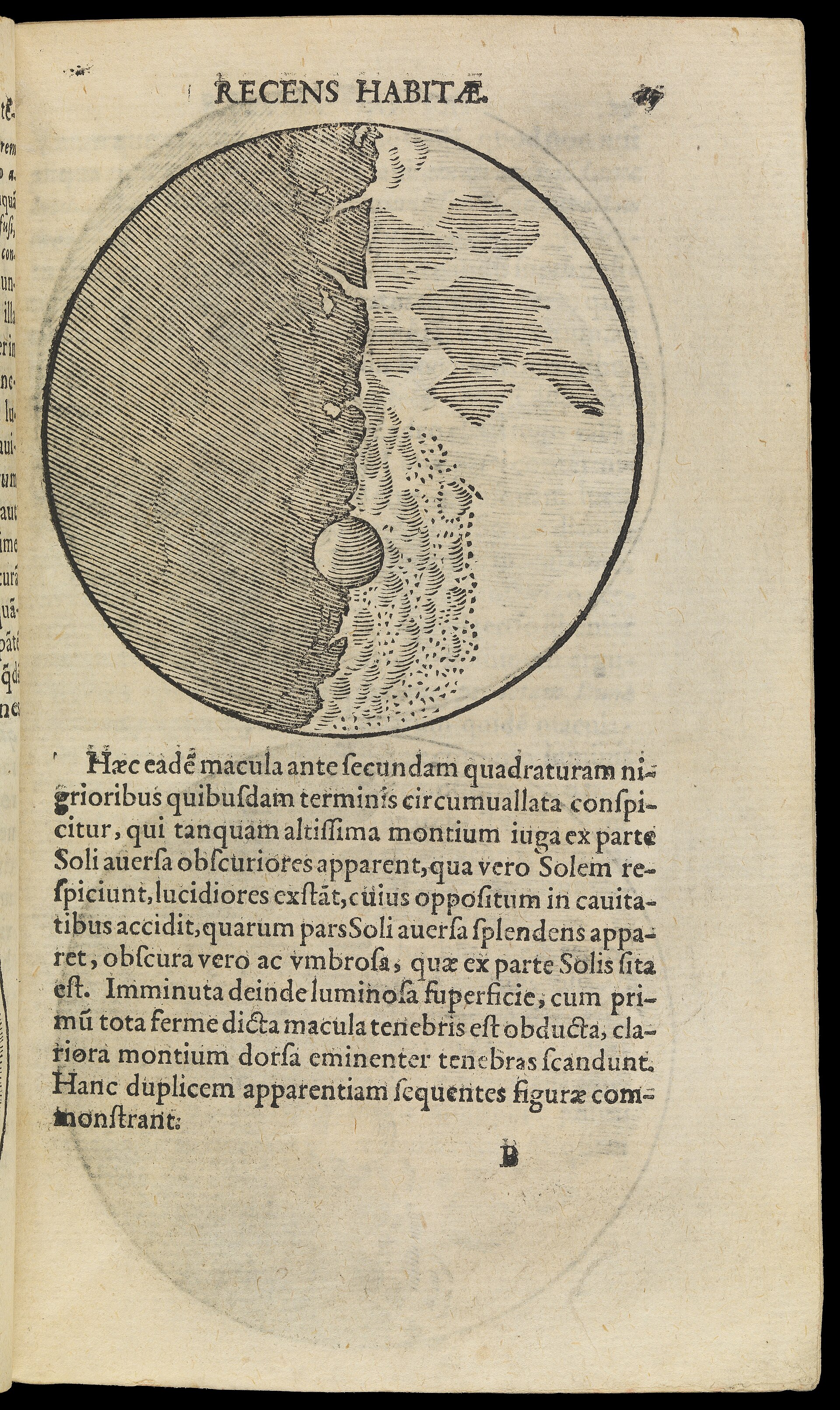 An illustration of the Moon from Galileo's Sidereus Nuncius, drawn from his observations.
