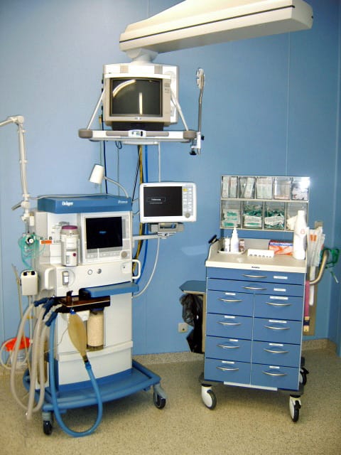 A modern anaesthetic workstation. Depth of anaesthesia is inferred from processed brain activity and physiological signs rather than measured directly, which is why accidental awareness remains possible.
