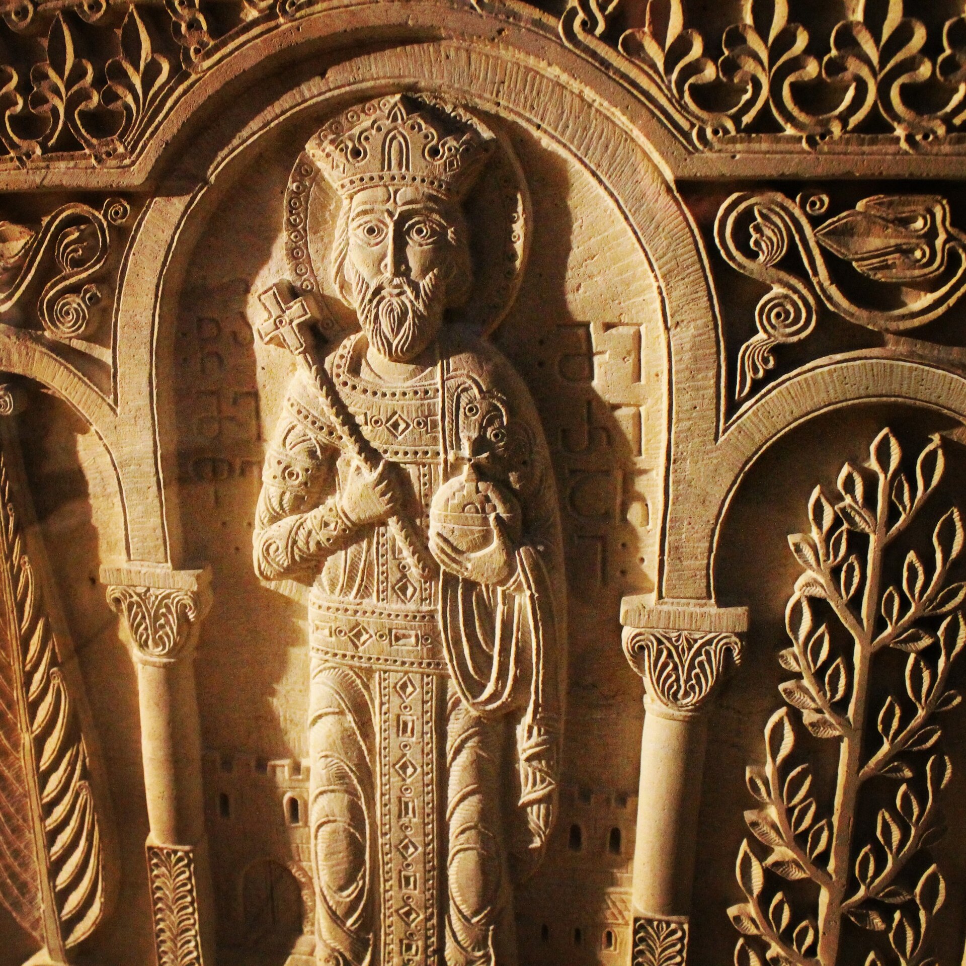 King Mirian III of Iberia, who converted to Christianity in the early fourth century after the preaching of Saint Nino. His conversion made Georgia one of the first Christian states in the world.