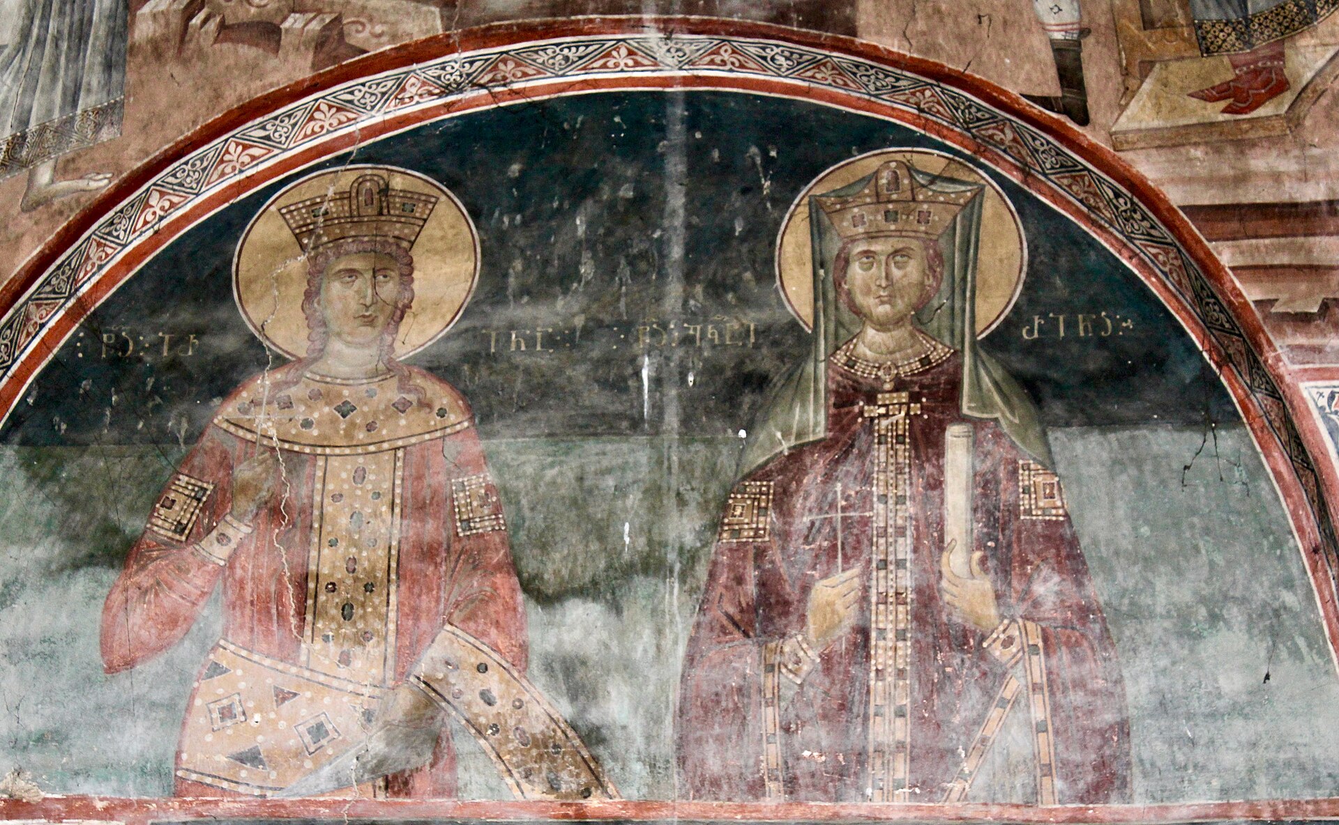 A medieval fresco at the monastery of Ubisi, painted in the vivid style that flourished in Georgia's golden age. Such wall paintings adorn churches across the country and are among its greatest artistic treasures.