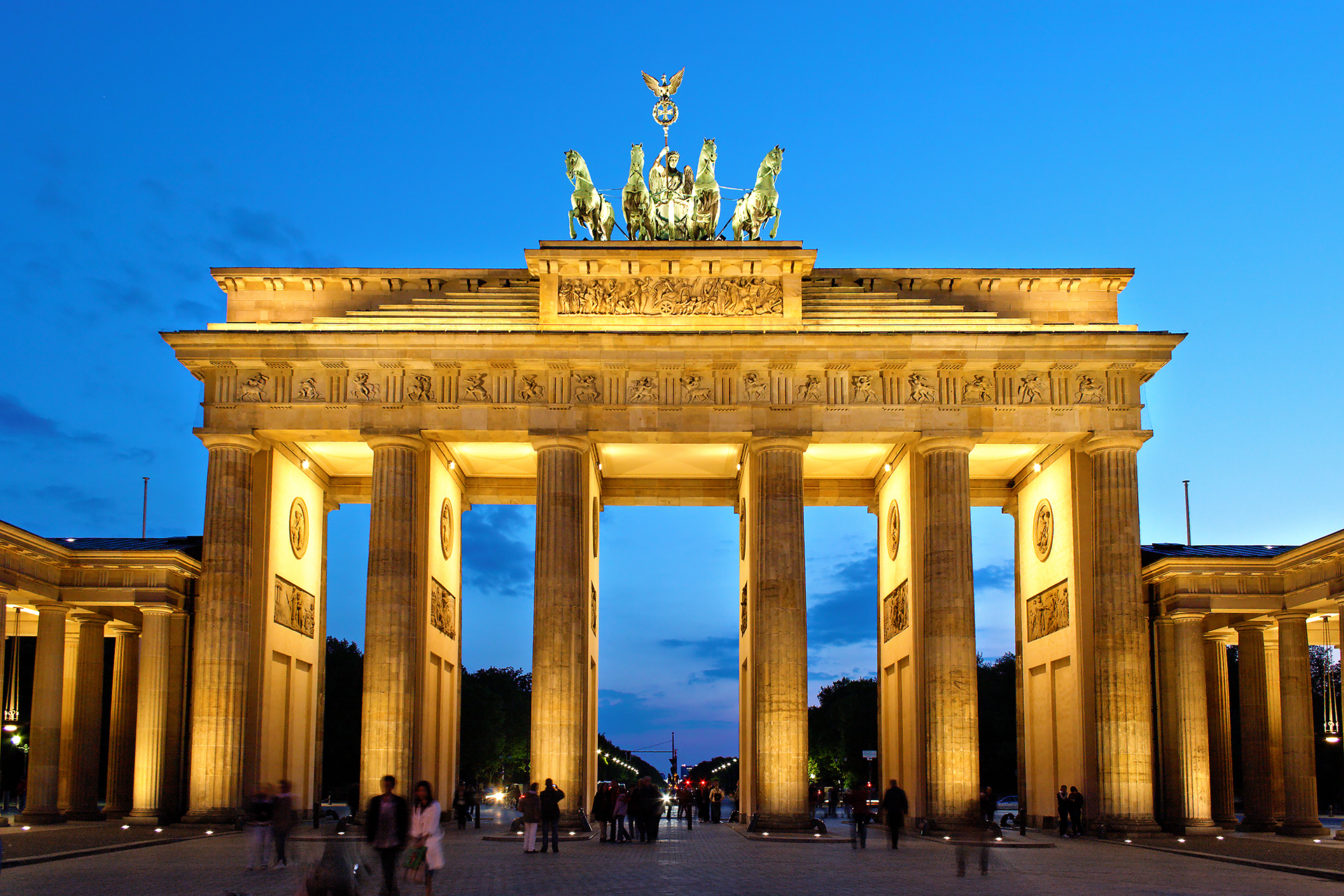 The Brandenburg Gate in Berlin, completed in 1791. Once cut off beside the Wall, it has become the symbol of German division and, since 1989, of reunification.