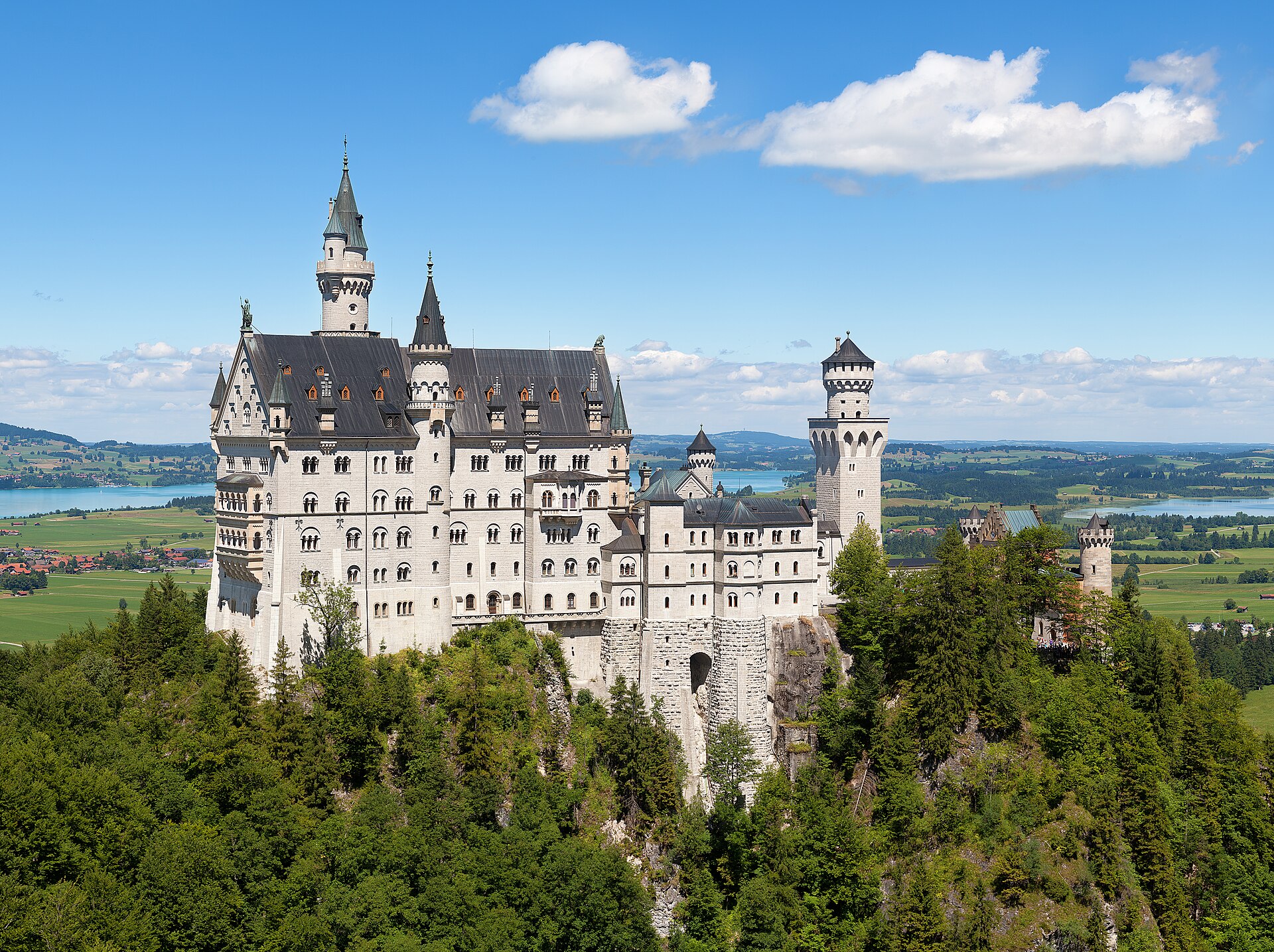 Neuschwanstein Castle in Bavaria, built for King Ludwig II from 1869. The fairy-tale palace, raised as a romantic fantasy rather than a fortress, is now one of Europe's most photographed buildings.