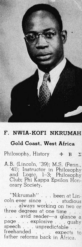 Kwame Nkrumah photographed in 1942 as a student in the United States. He returned to lead the independence movement and, in 1957, became the first leader of an independent Ghana, and a foremost voice of pan-Africanism.