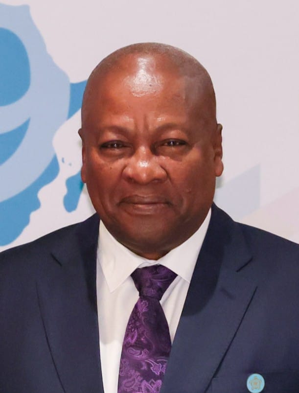 President John Dramani Mahama. Elected in December 2024 and sworn in the following January, he became the first Ghanaian president to win a non-consecutive second term, taking office as the country worked its way out of a severe debt crisis.