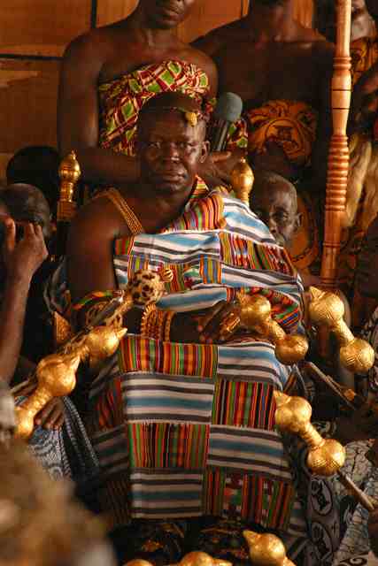 Otumfuo Osei Tutu the Second, the reigning Asantehene, in the gold regalia of the Ashanti throne. The office dates to the founding of the empire in the late seventeenth century, and although Ghana is a republic, the Asantehene remains one of the most influential figures in the country.