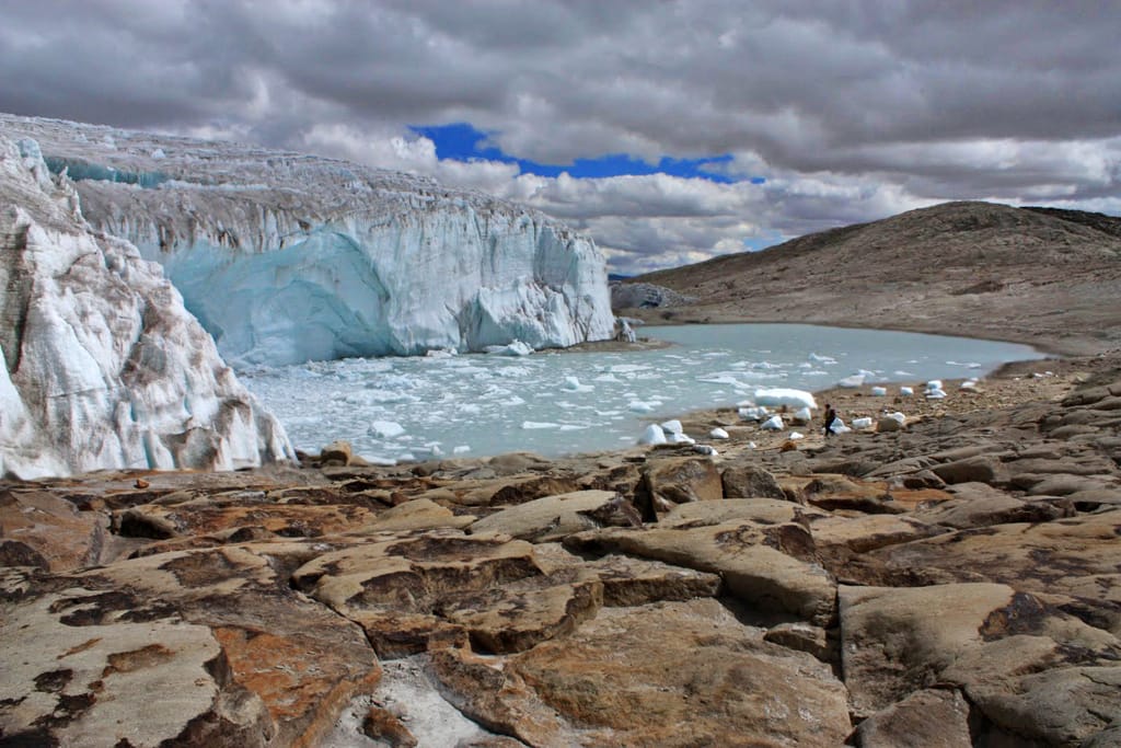A tropical glacier. Low-latitude and low-elevation glaciers are the most exposed, and several have retreated to a fraction of their twentieth century extent.