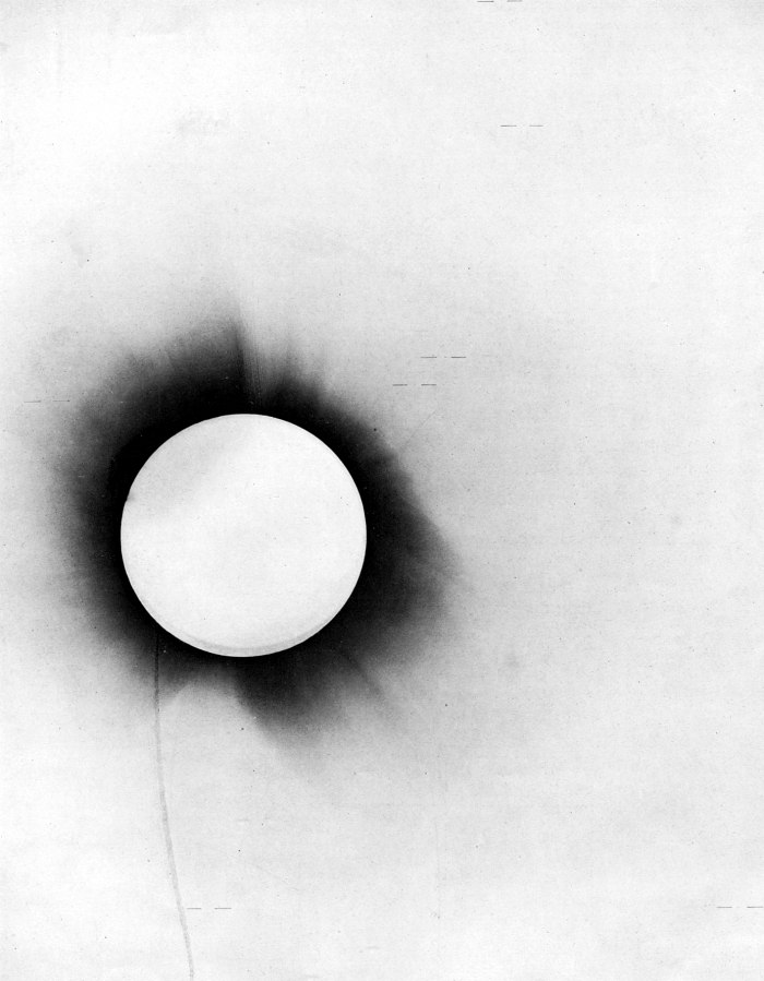 A photograph from the 1919 eclipse, the first confirmation that gravity bends light.
