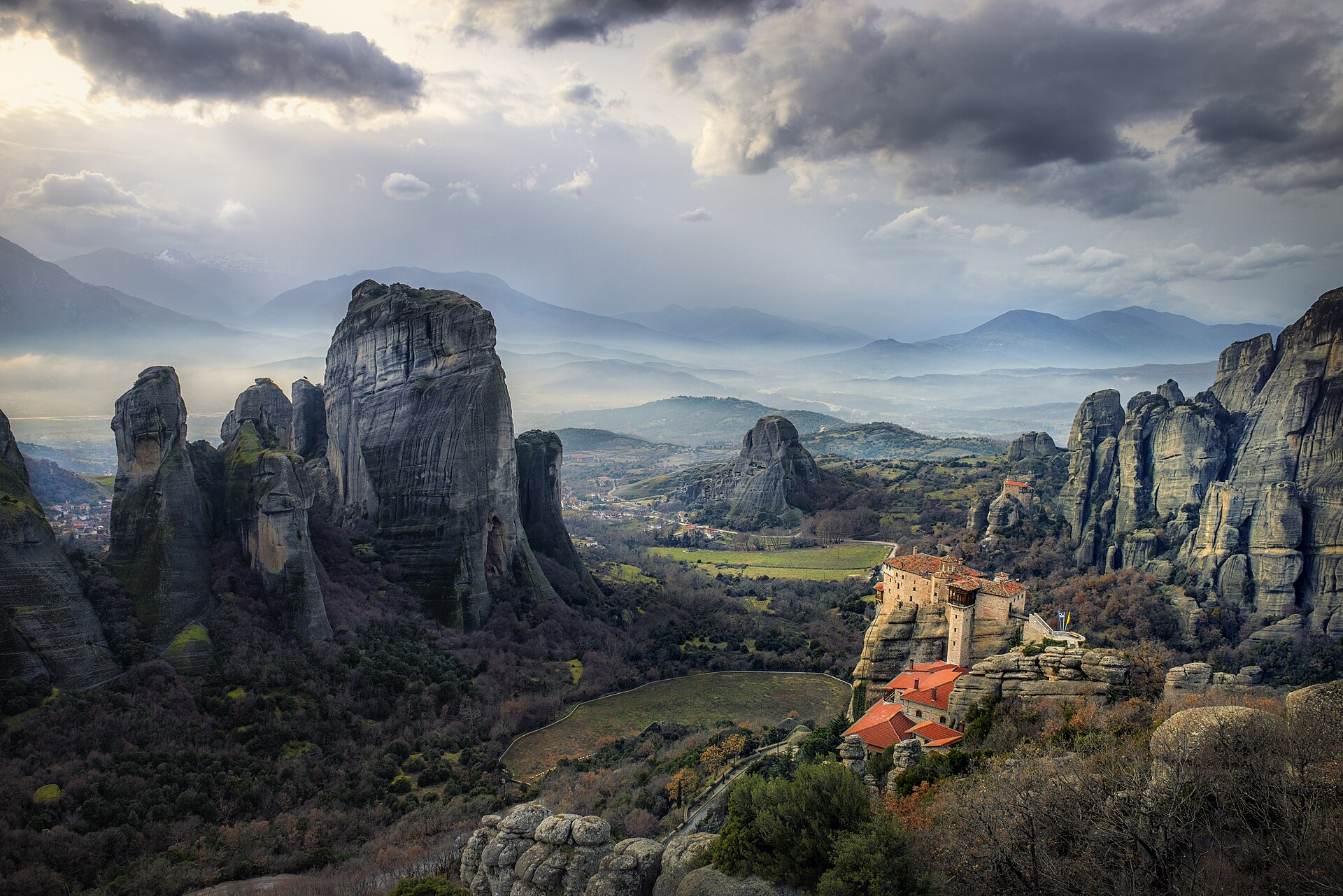 The monasteries of Meteora, perched on towering rock pillars, revered centres of Greek Orthodox monastic life.