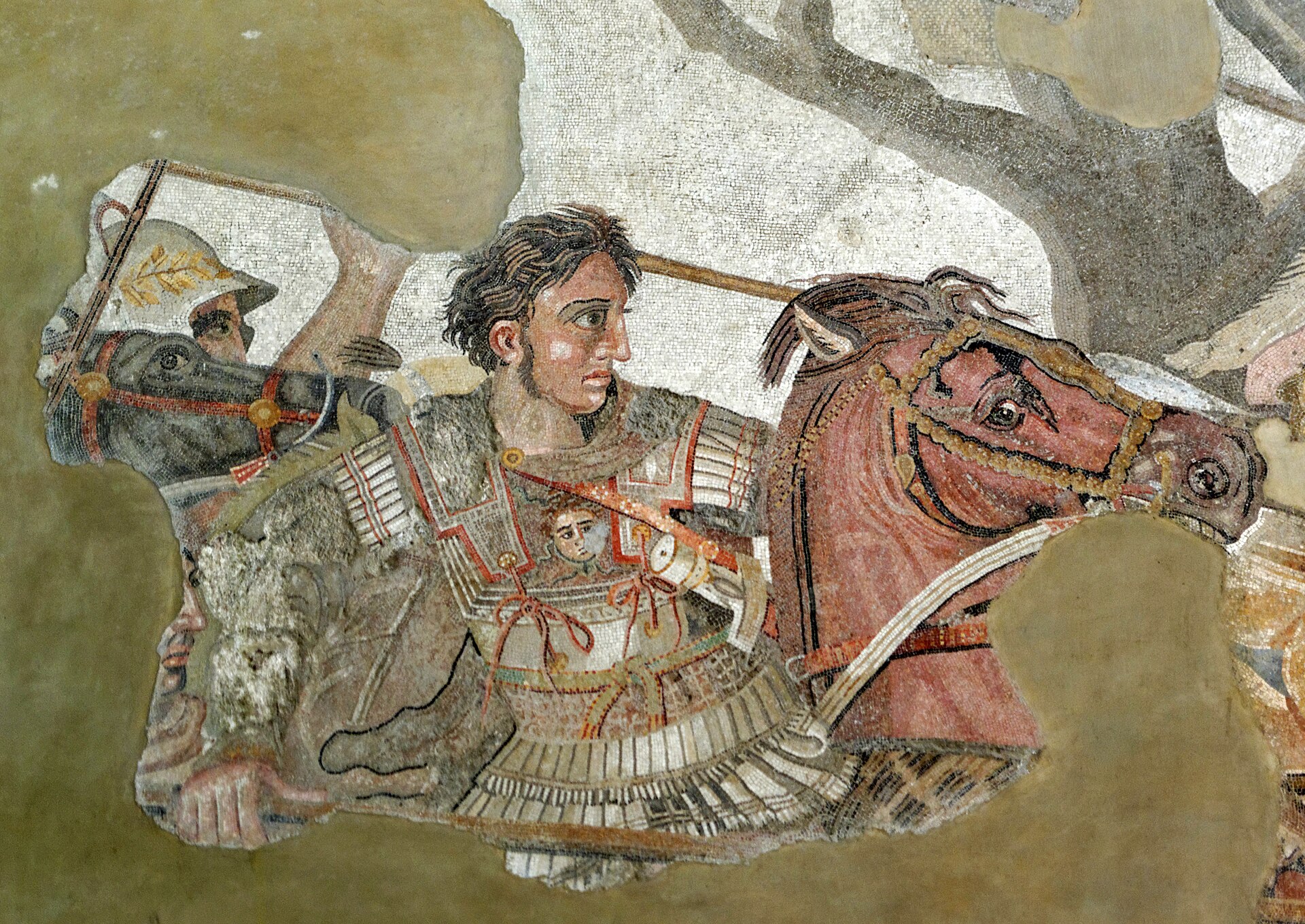 Alexander the Great in the Alexander Mosaic from Pompeii, depicting his victory over the Persian king.