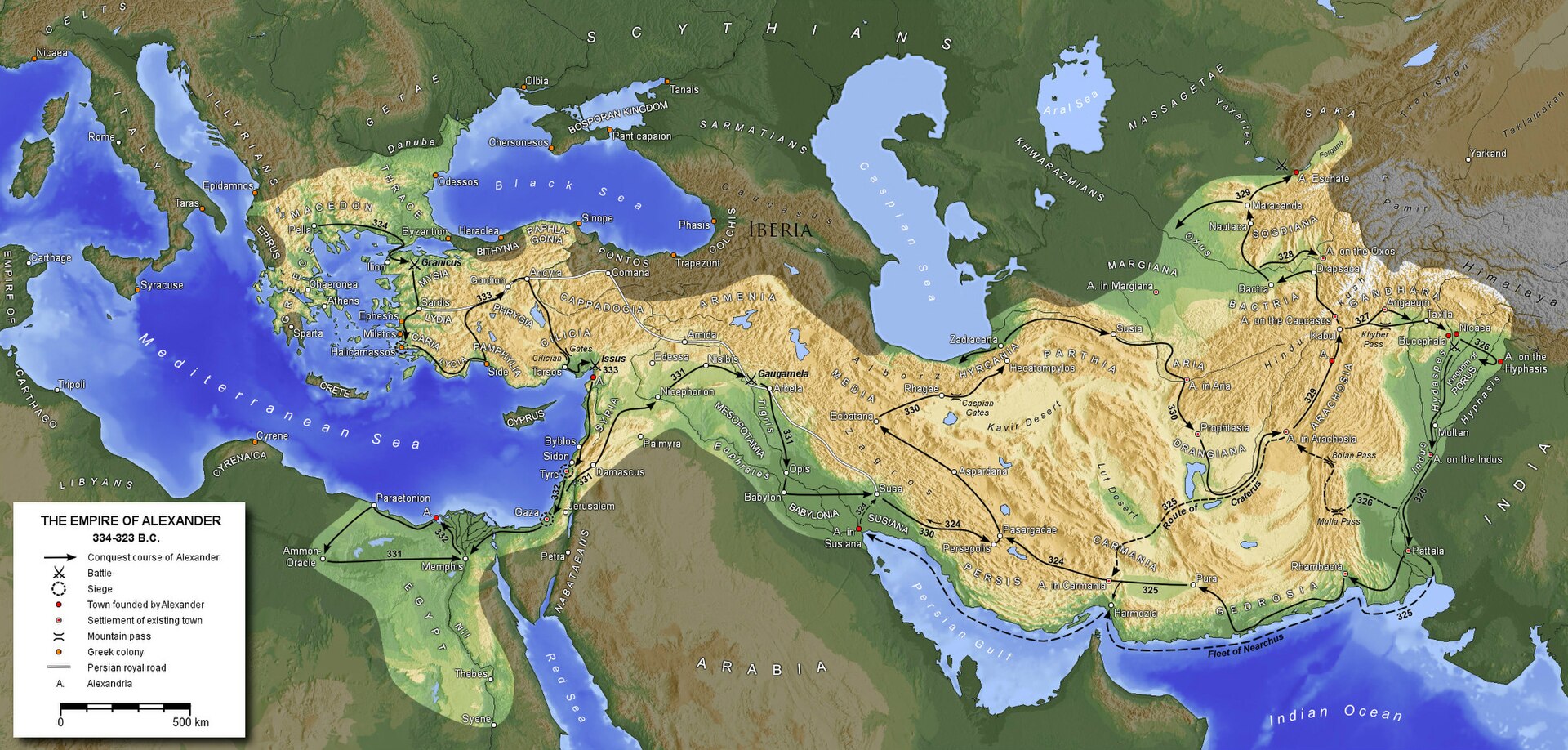 The empire of Alexander the Great, which spread Greek culture across the ancient world. Credit: Generic Mapping Tools (CC BY-SA 3.0).