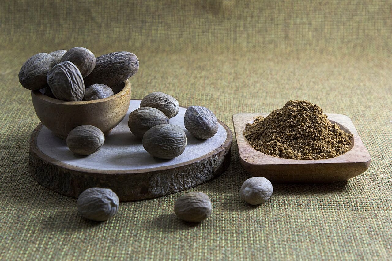 Nutmeg, the spice that gives Grenada its name as the Spice Isle and appears on the national flag, the only country to feature a food crop there.