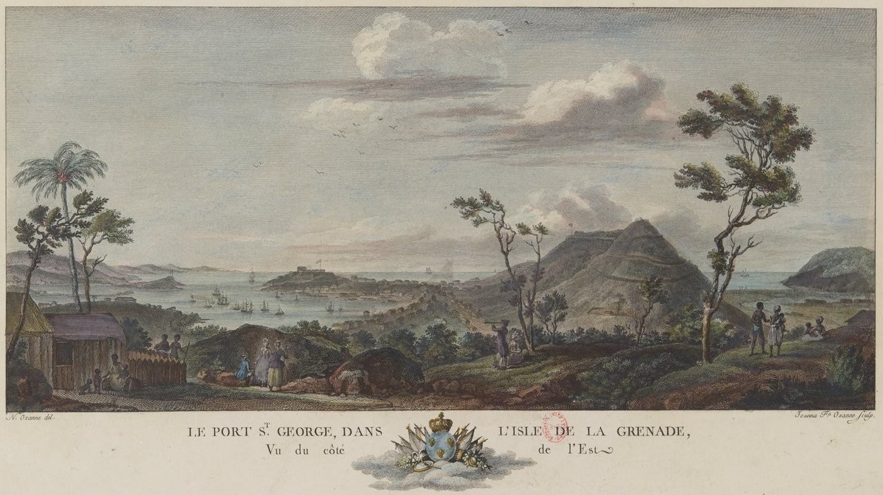 The island of Grenada and the port of Saint George's in 1776, during the colonial era. Credit: Nicolas Ozanne (1728-1811) (Public domain).