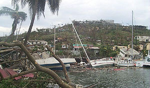 The aftermath of Hurricane Ivan in 2004, which devastated Grenada and its vital nutmeg plantations. Credit: USAID (Public domain).