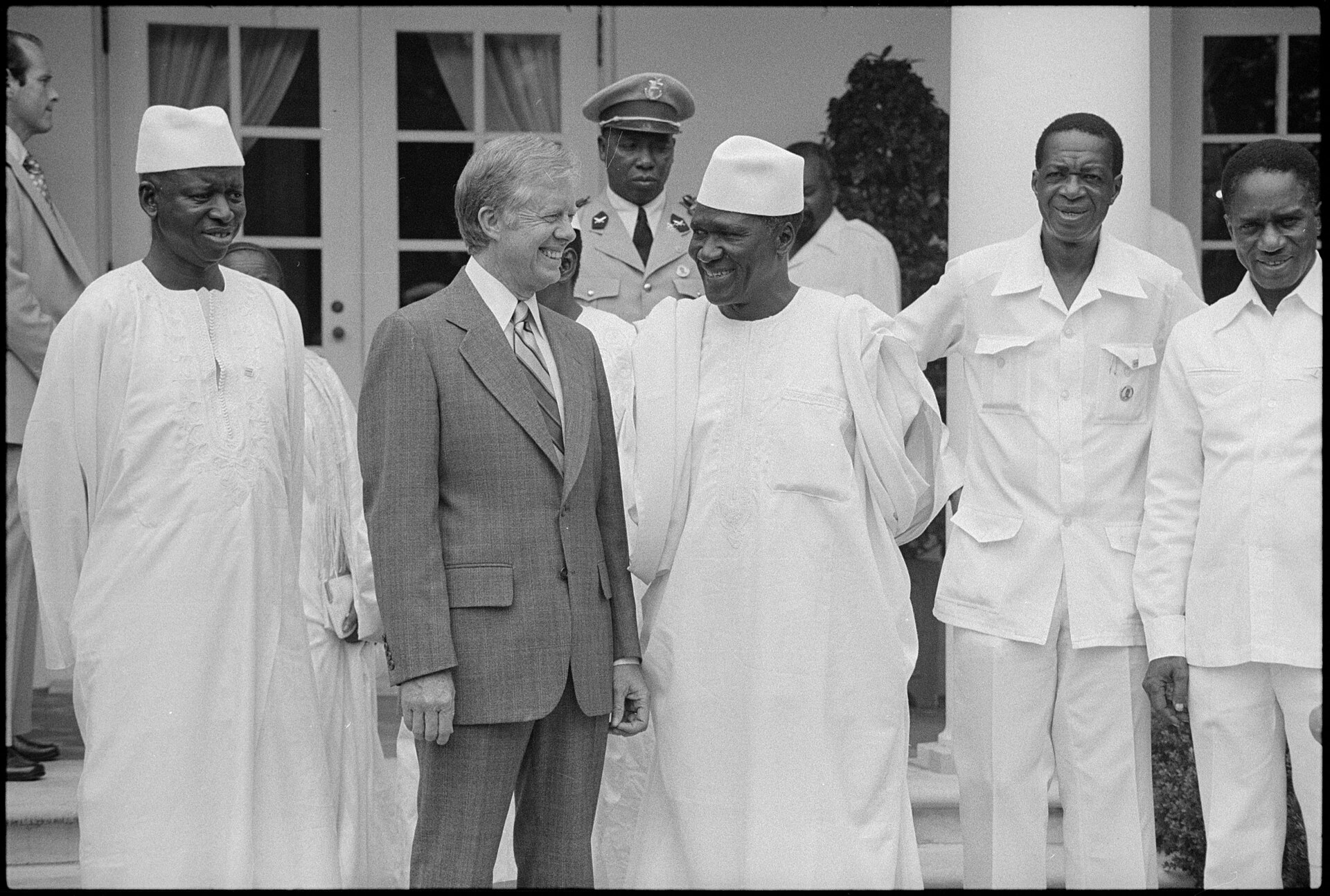 United States President Jimmy Carter welcoming Sekou Ture in 1979. Though aligned with the communist bloc, Guinea's isolated regime cautiously reopened to the West late in Ture's long rule.