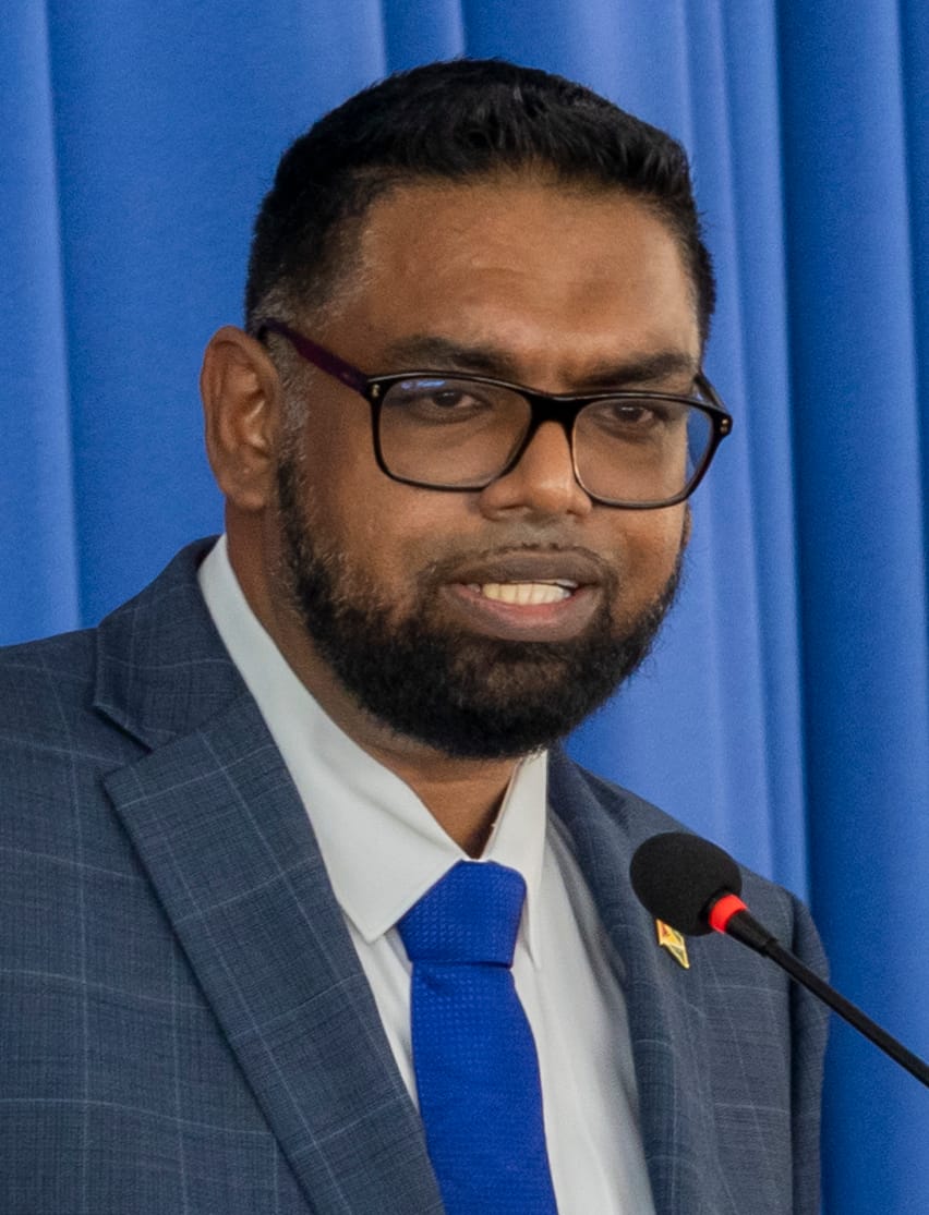 Irfaan Ali, right, president of Guyana since 2020 and re-elected in 2025, with a visiting United States secretary of state. He leads the country through an unprecedented oil boom and a revived territorial threat from neighbouring Venezuela.