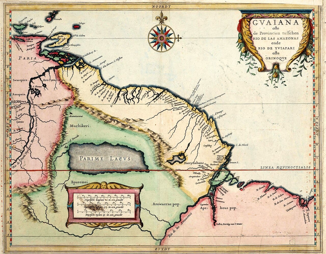 An old map of the Guiana coast. Venezuela's claim to the Essequibo, the western two-thirds of Guyana, rests on colonial-era boundaries it disputes; Guyana holds that an 1899 tribunal settled the border for good. The oil discovery has reignited the quarrel.
