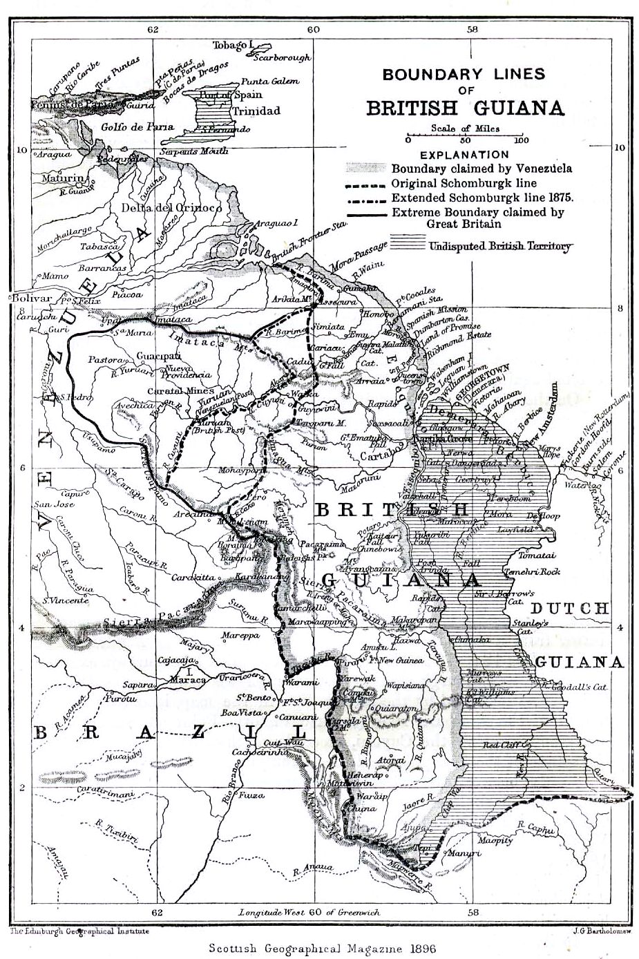 An 1896 map of British Guiana. After slavery was abolished, Britain imported huge numbers of indentured labourers from India to work the sugar estates, creating the Indo-Guyanese and Afro-Guyanese communities whose rivalry still shapes the country.