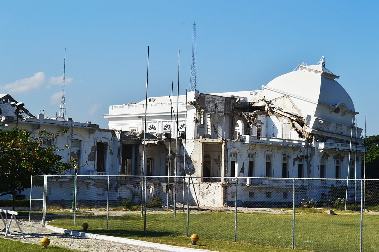 The ruins of the National Palace after the 2010 earthquake, which killed somewhere between two and three hundred thousand people and destroyed much of Port-au-Prince.