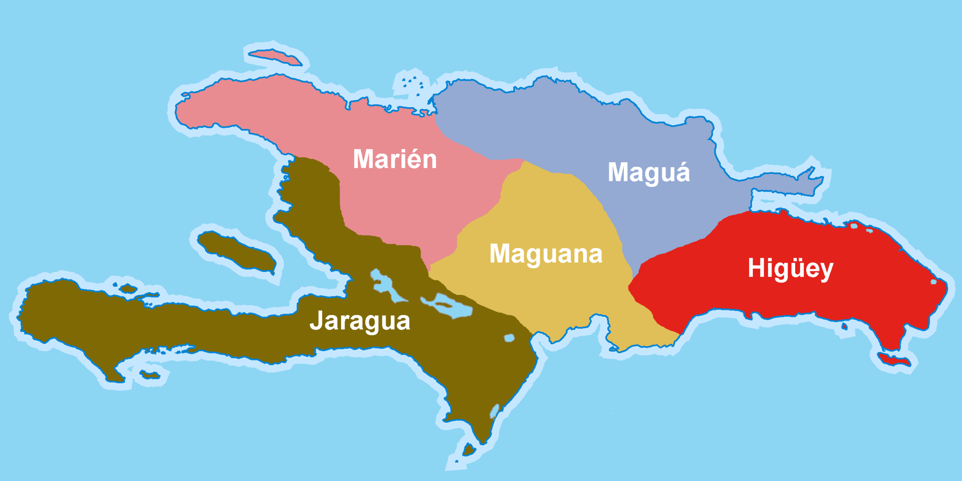 The Taino chiefdoms of Hispaniola at the time of Columbus, before the island's indigenous people were devastated. Credit: República Dominicana (Dominican Republic) (Public domain).